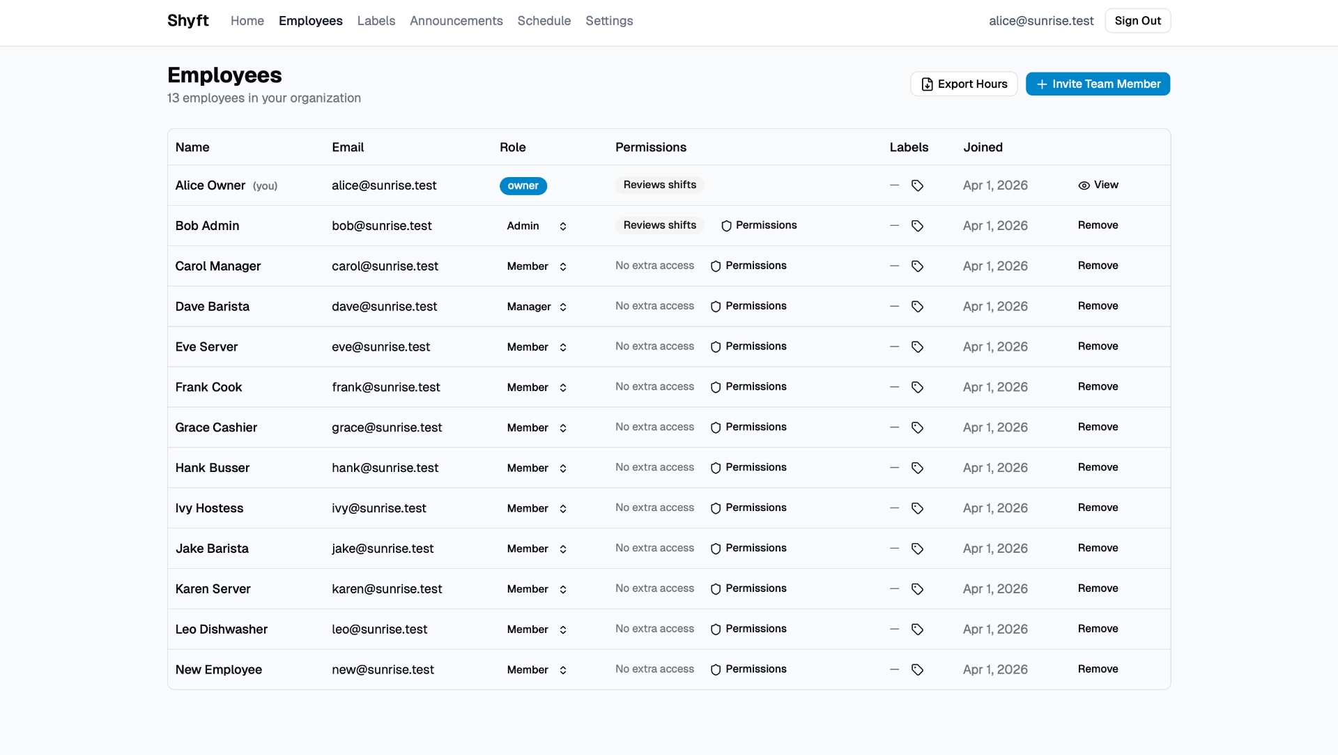Employees screenshot