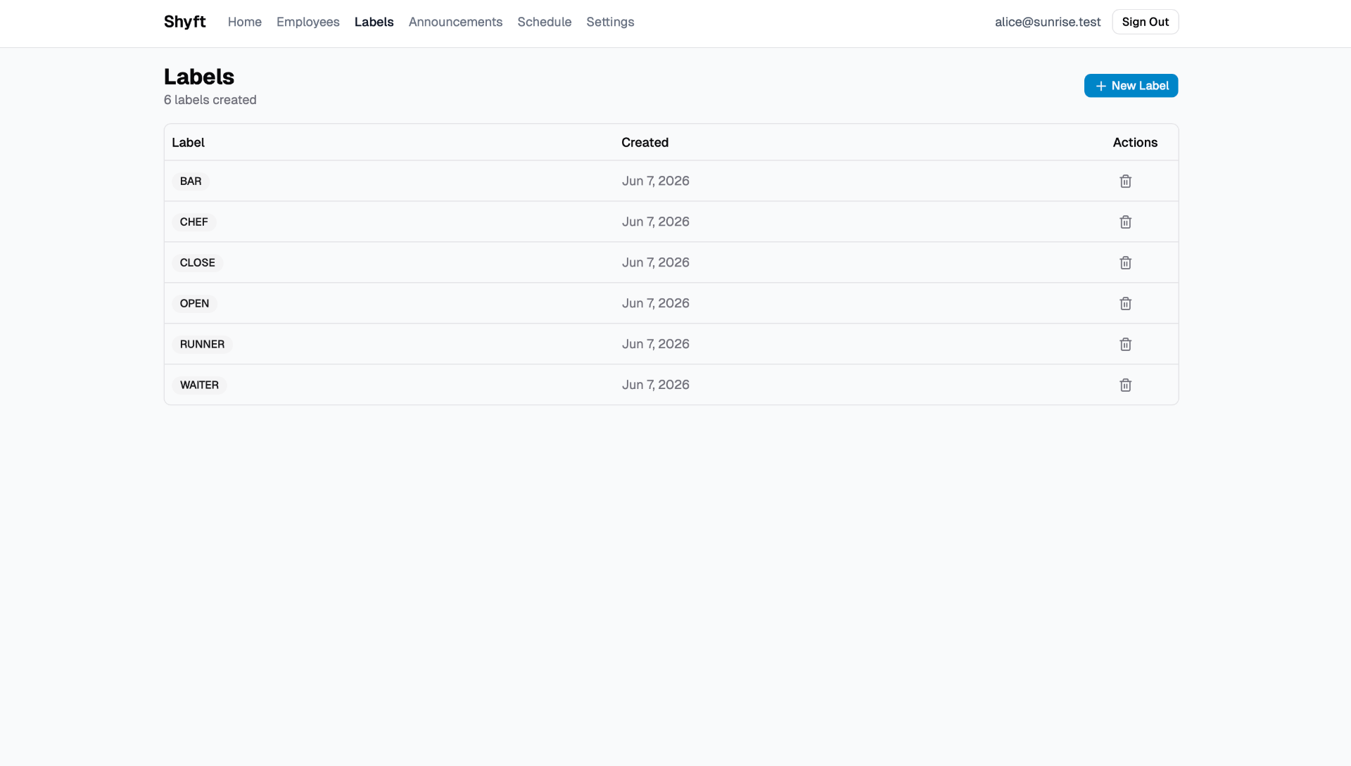 Labels screenshot
